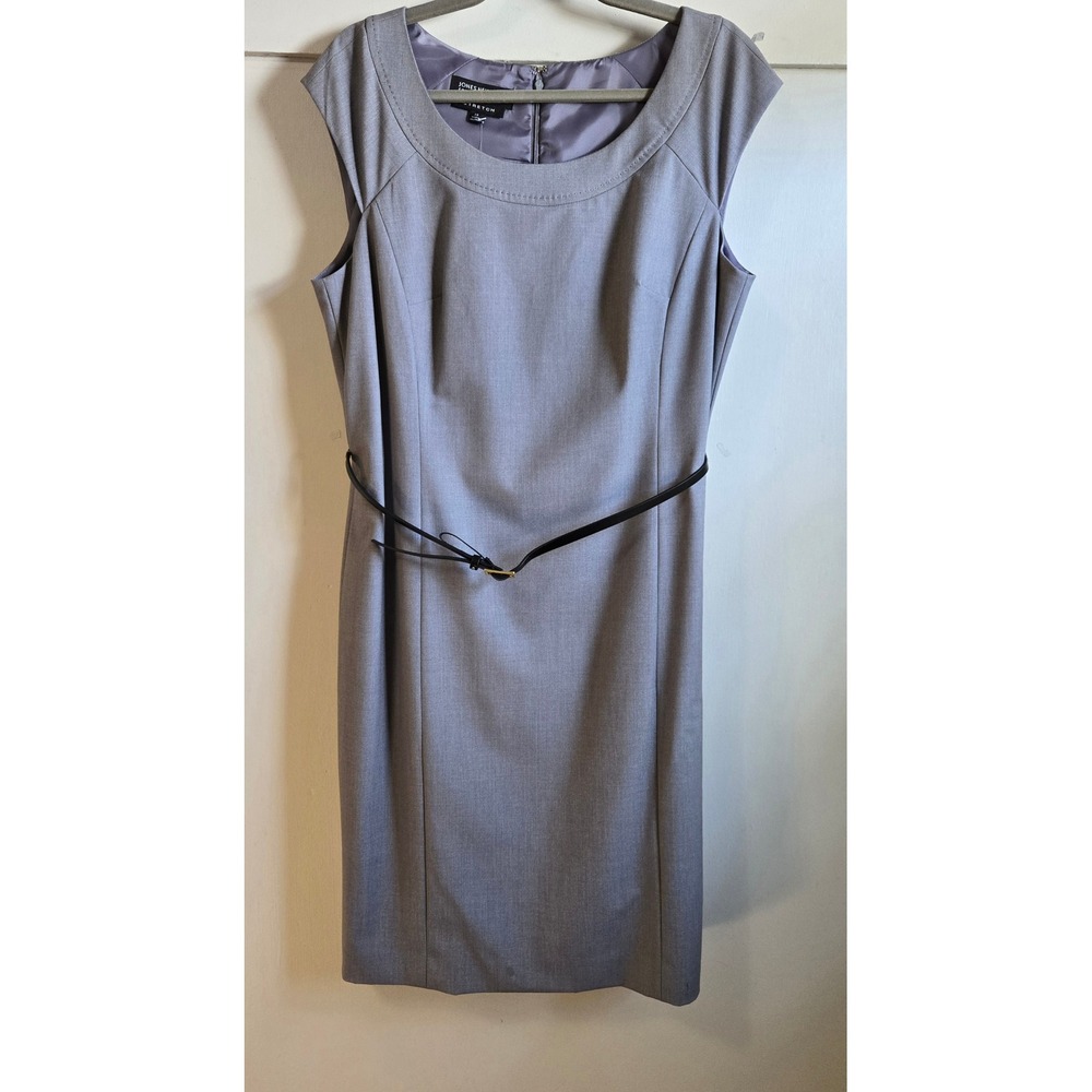 Jones New York Classic Chic Brooke Sheath Dress Grey Cap Sleeve Belted Sz 14 NWT